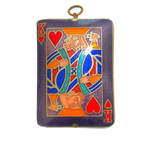 Jewelry - Cloisonné Puffy Playing Card Pendant - King of Hearts